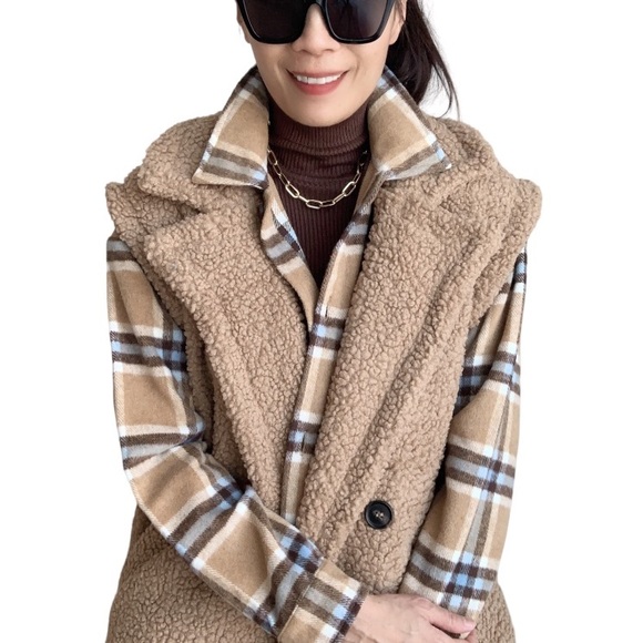 PLAID LONG LINE SHACKET COAT WITH POCKETS - CREAM BURBERRY - Picture 3 of 7